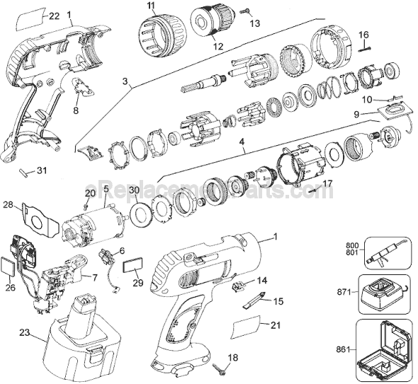 Page A Diagram and Parts List for 2872B Type 1 Black and Decker Cordless Drill